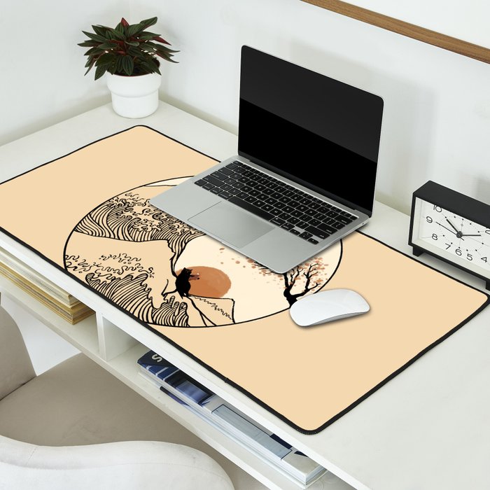 Autumn Tree spring fall Great Wave cat reading Desk Mat Gallery Image 2
