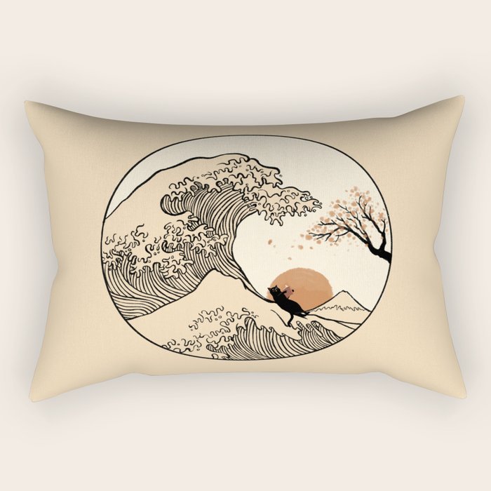 Autumn Tree spring fall Great Wave cat reading Rectangular Pillow Gallery Image 1