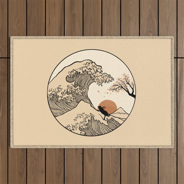 Autumn Tree spring fall Great Wave cat reading Outdoor Rug Gallery Image 1