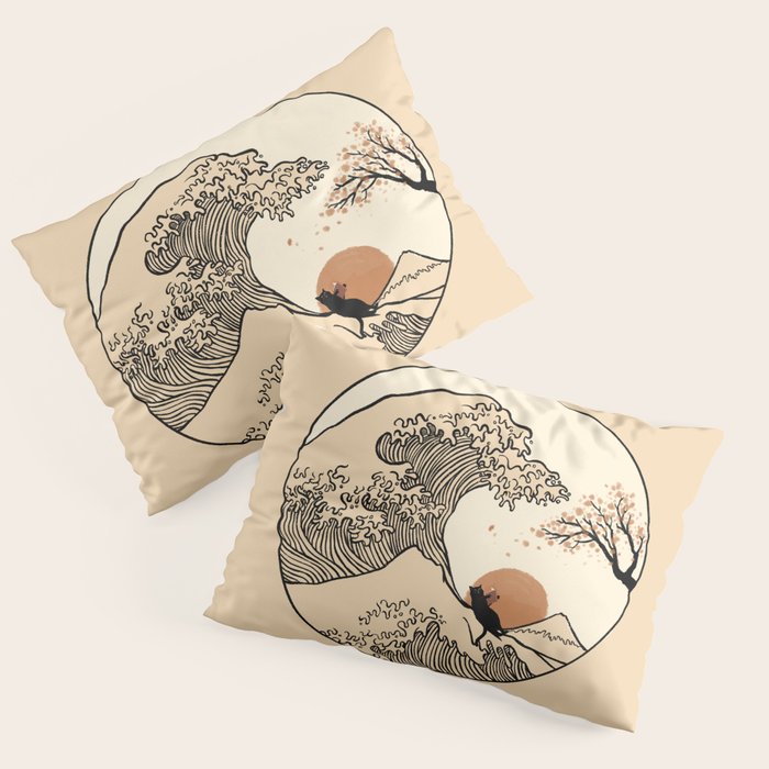 Autumn Tree spring fall Great Wave cat reading Pillow Sham Gallery Image 3