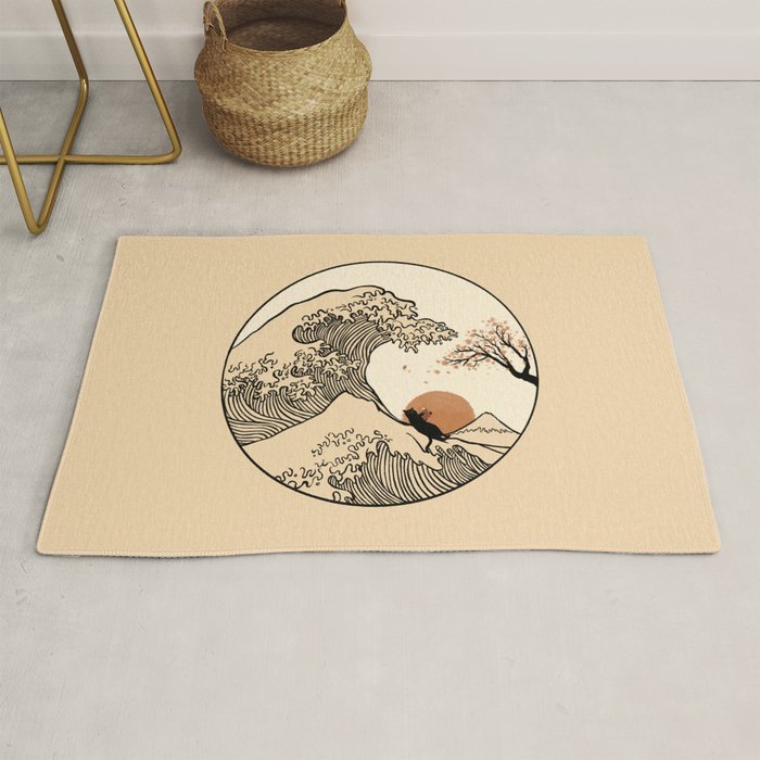 Autumn Tree spring fall Great Wave cat reading Rug Gallery Image 1