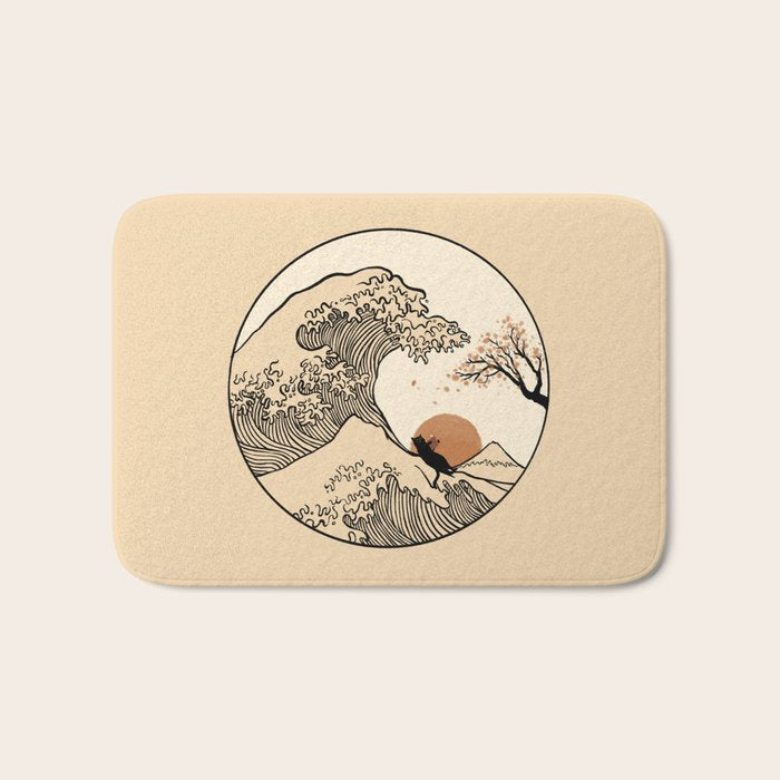 Autumn Tree spring fall Great Wave cat reading Bath Mat Gallery Image 1
