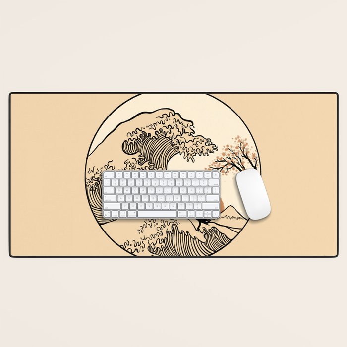 Autumn Tree spring fall Great Wave cat reading Desk Mat Gallery Image 1