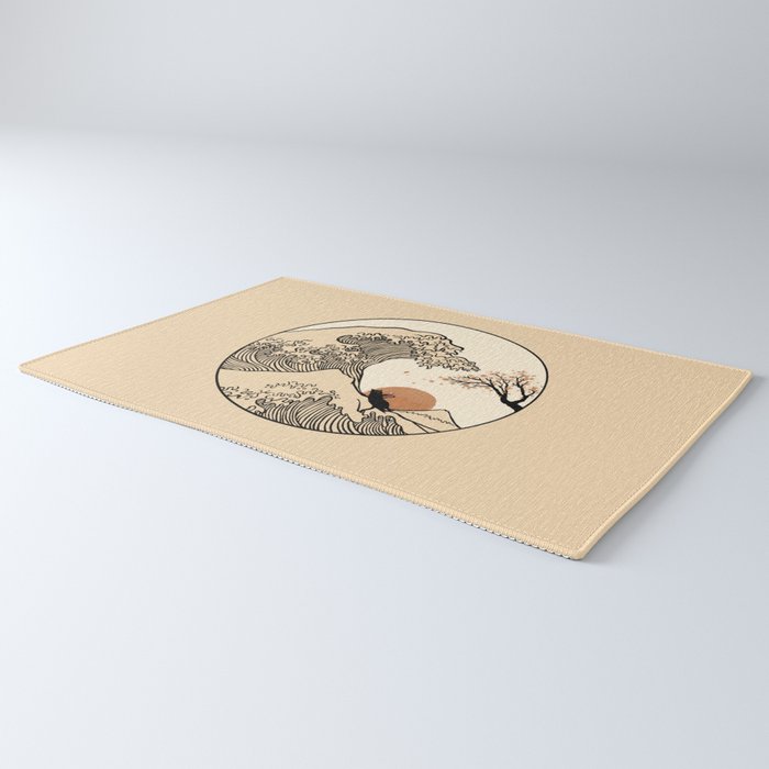 Autumn Tree spring fall Great Wave cat reading Rug Gallery Image 3