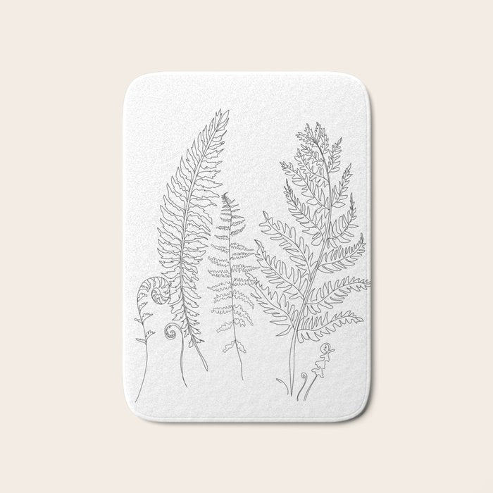 Minimal Line Art Fern Leaves Bath Mat Gallery Image 1