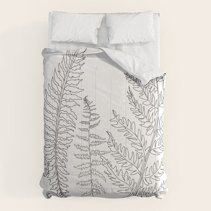 Minimal Line Art Fern Leaves Comforter Gallery Image 1