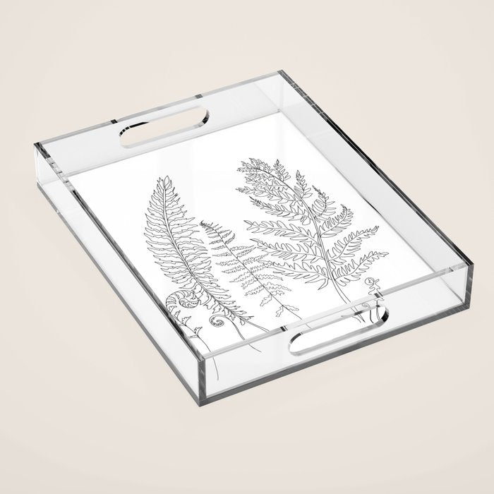 Minimal Line Art Fern Leaves Acrylic Tray Gallery Image 1