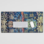 Tree of Life reflecting water of garden lily pond twilight blue nature landscape painting Desk Mat Gallery Image 1