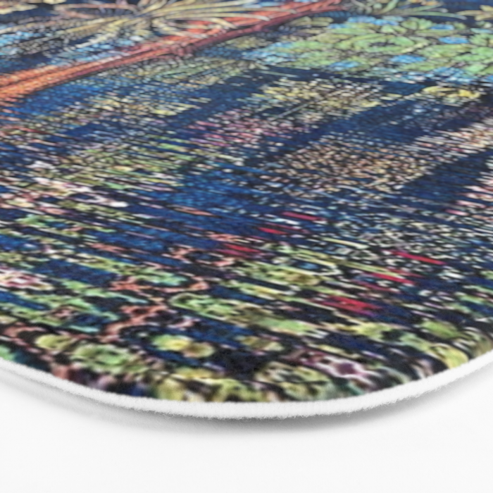 Tree of Life reflecting water of garden lily pond twilight blue nature landscape painting Bath Mat Gallery Image 3