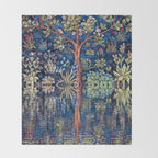 Tree of Life reflecting water of garden lily pond twilight blue nature landscape painting Throw Blanket Gallery Image 2