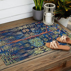 Tree of Life reflecting water of garden lily pond twilight blue nature landscape painting Outdoor Rug Gallery Image 2