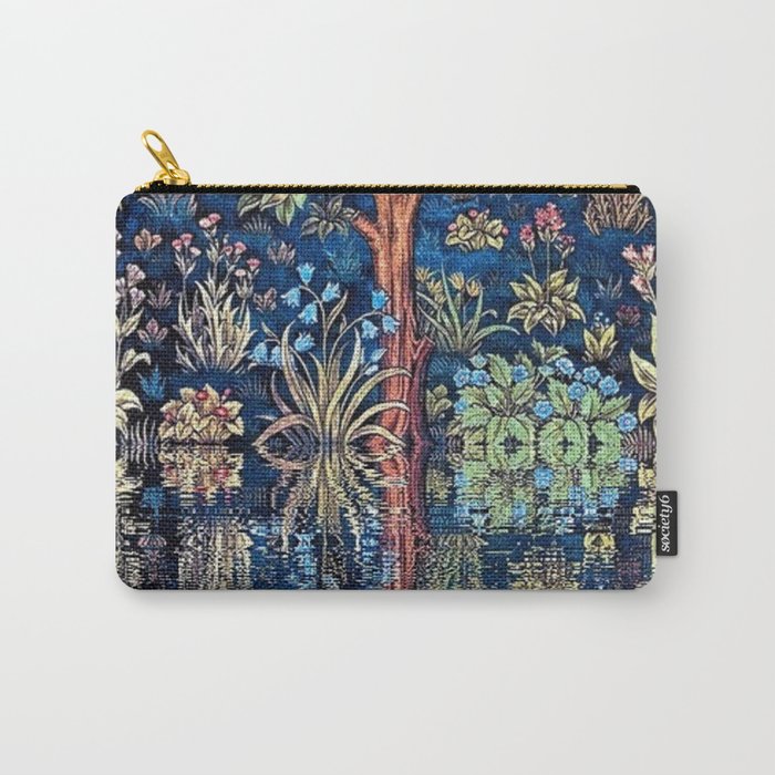 Tree of Life reflecting water of garden lily pond twilight blue nature landscape painting Carry All Pouch Gallery Image 1