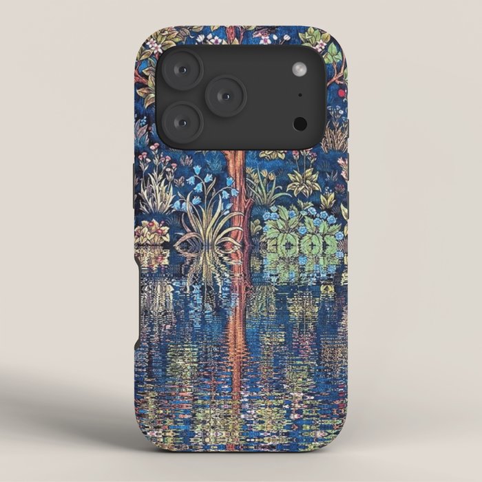 Tree of Life reflecting water of garden lily pond twilight blue nature landscape painting iPhone Case Gallery Image 3