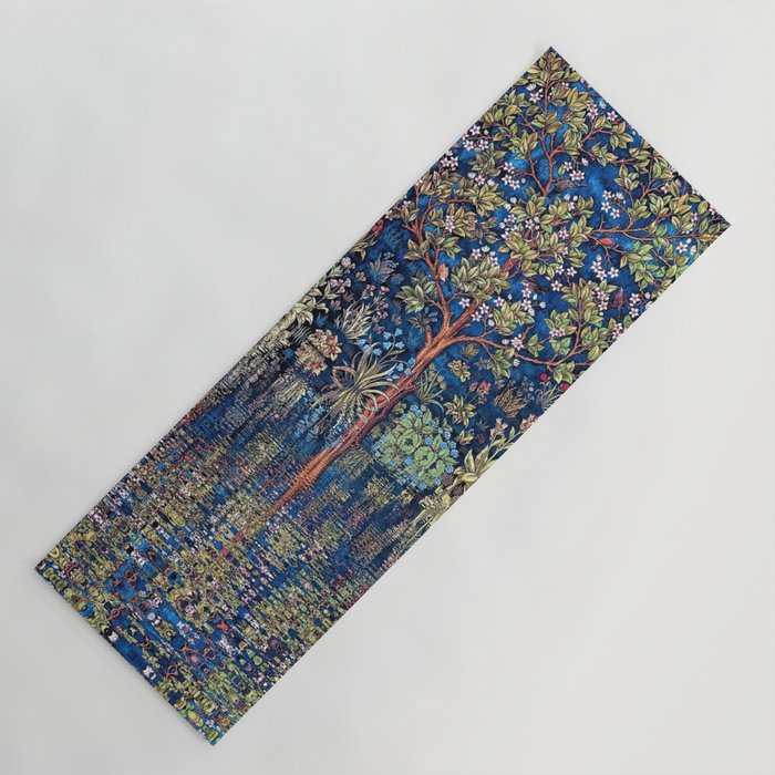 Tree of Life reflecting water of garden lily pond twilight blue nature landscape painting Yoga Mat Gallery Image 1