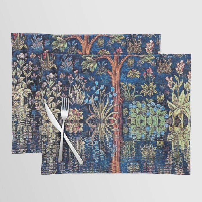 Tree of Life reflecting water of garden lily pond twilight blue nature landscape painting Placemat Gallery Image 1