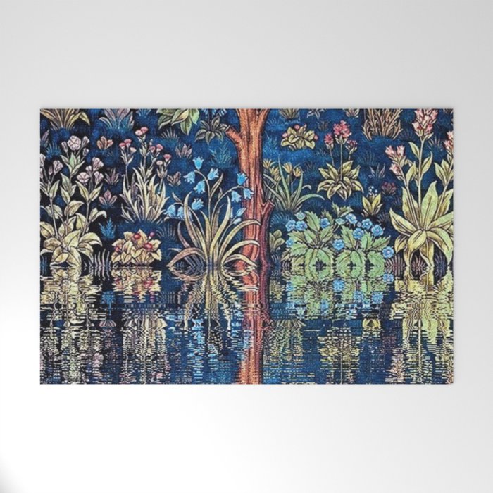 Tree of Life reflecting water of garden lily pond twilight blue nature landscape painting Welcome Mat Gallery Image 1