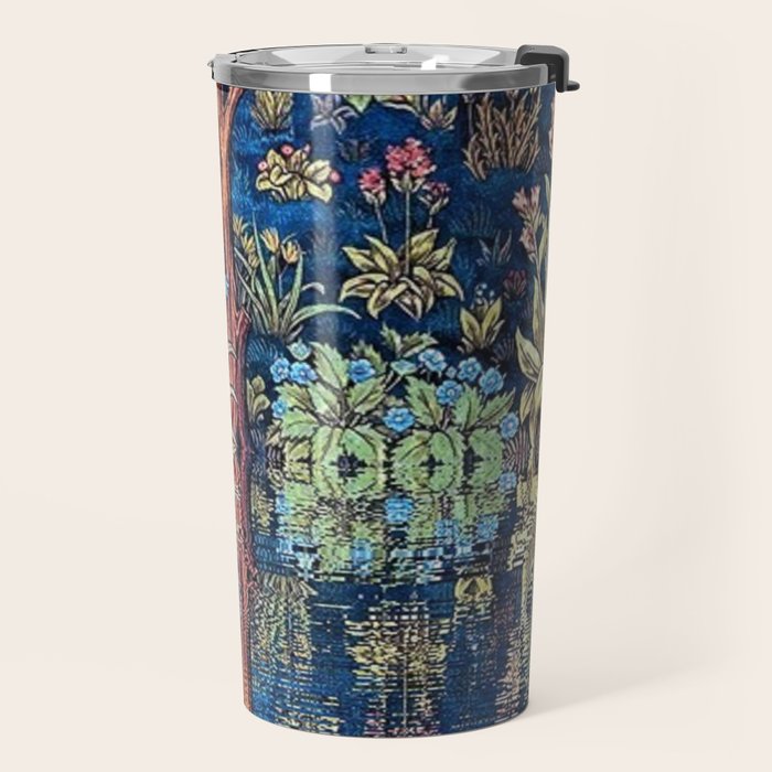 Tree of Life reflecting water of garden lily pond twilight blue nature landscape painting Travel Mug Gallery Image 2