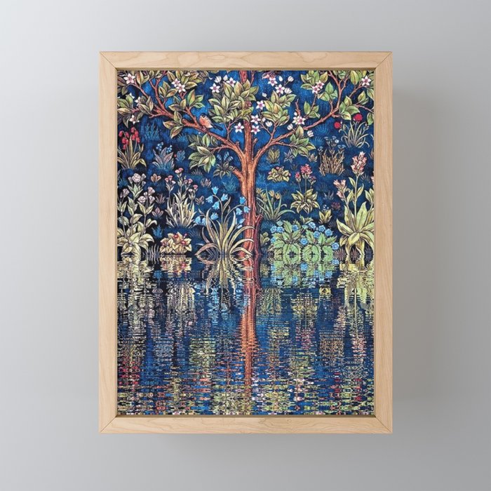 Tree of Life reflecting water of garden lily pond twilight blue nature landscape painting Mini Art Print Gallery Image 1