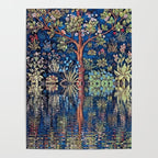 Tree of Life reflecting water of garden lily pond twilight blue nature landscape painting Poster Gallery Image 4