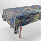 Tree of Life reflecting water of garden lily pond twilight blue nature landscape painting Tablecloth Gallery Image 1