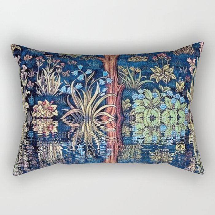 Tree of Life reflecting water of garden lily pond twilight blue nature landscape painting Rectangular Pillow Gallery Image 1