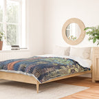 Tree of Life reflecting water of garden lily pond twilight blue nature landscape painting Duvet Cover Gallery Image 2