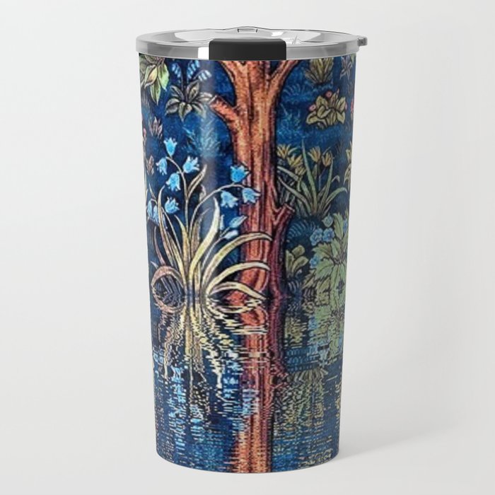 Tree of Life reflecting water of garden lily pond twilight blue nature landscape painting Travel Mug Gallery Image 1