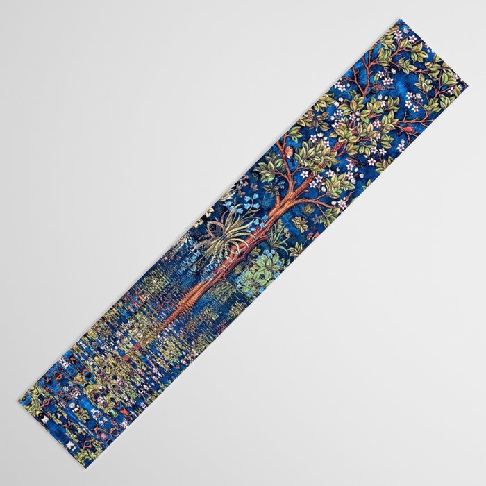 Tree of Life reflecting water of garden lily pond twilight blue nature landscape painting Table Runner Gallery Image 3