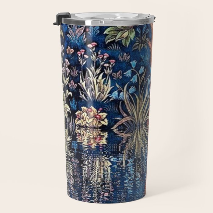 Tree of Life reflecting water of garden lily pond twilight blue nature landscape painting Travel Mug Gallery Image 3