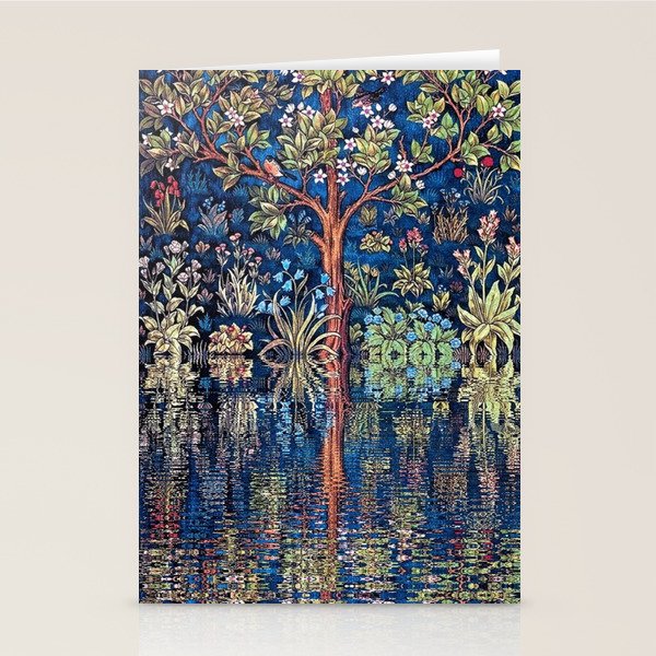 Tree of Life reflecting water of garden lily pond twilight blue nature landscape painting Stationery Card Gallery Image 2