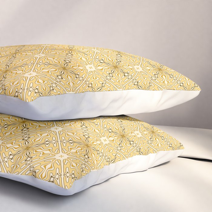 Spanish Murcia Tile Geometric Pattern in Mustard Yellow and Brown Pillow Sham Gallery Image 3