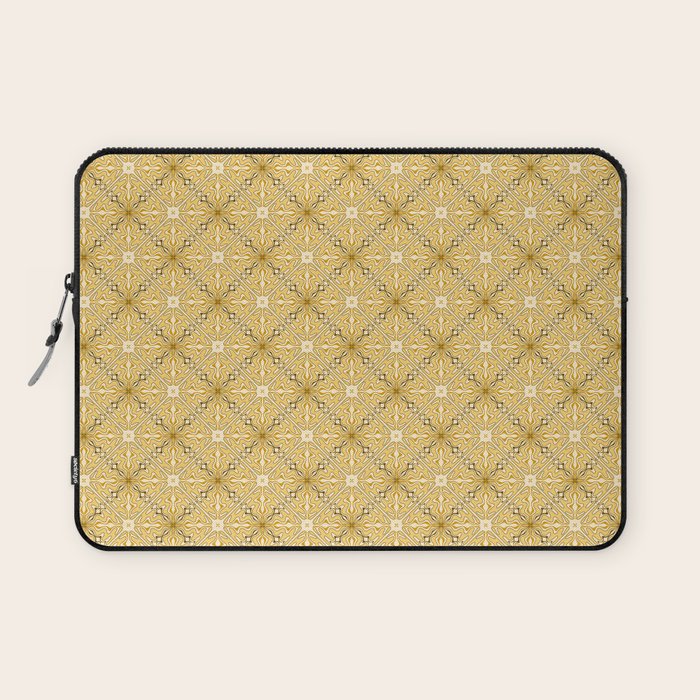 Spanish Murcia Tile Geometric Pattern in Mustard Yellow and Brown Laptop Sleeve Gallery Image 1