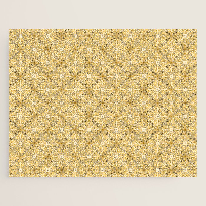 Spanish Murcia Tile Geometric Pattern in Mustard Yellow and Brown Jigsaw Puzzle Gallery Image 1