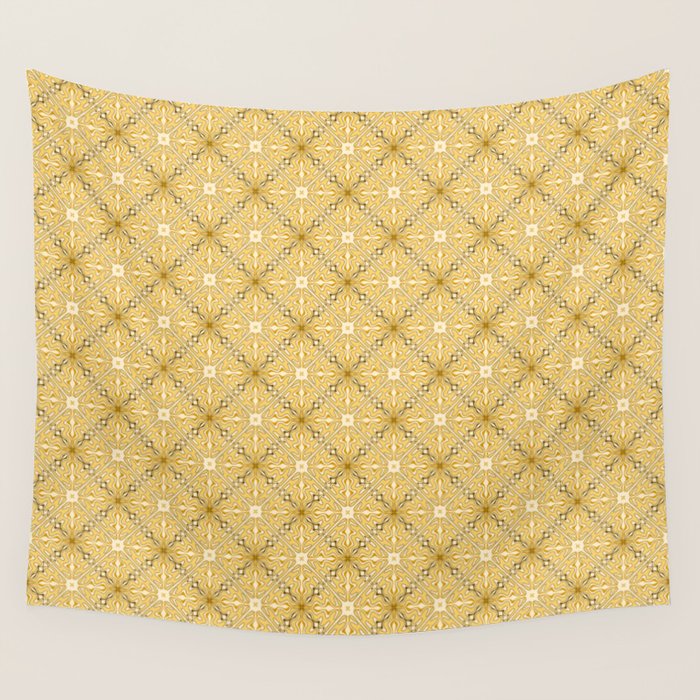 Spanish Murcia Tile Geometric Pattern in Mustard Yellow and Brown Wall Tapestry Gallery Image 4