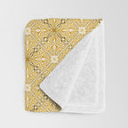 Spanish Murcia Tile Geometric Pattern in Mustard Yellow and Brown Throw Blanket Gallery Image 3