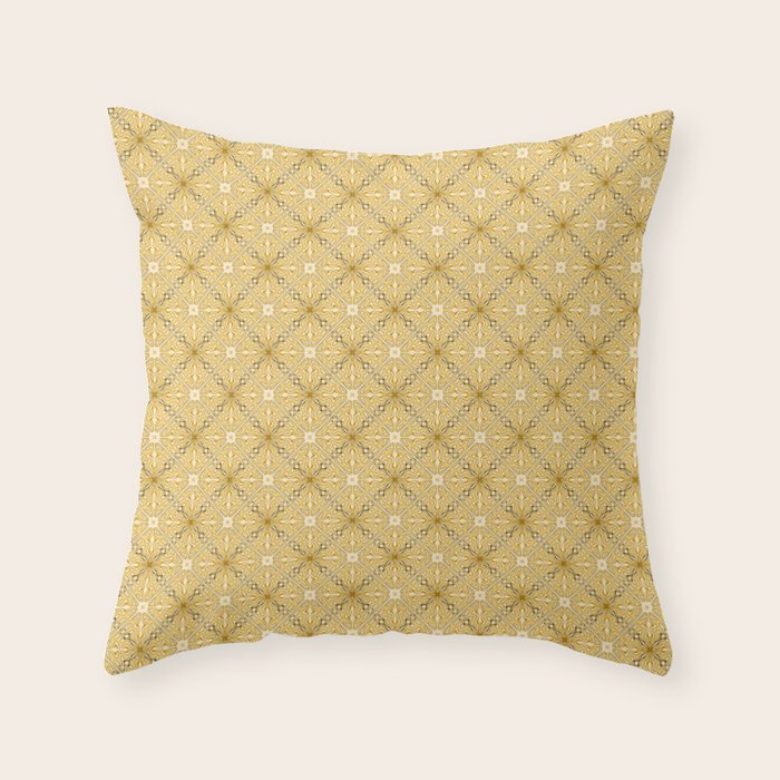Spanish Murcia Tile Geometric Pattern in Mustard Yellow and Brown Throw Pillow Gallery Image 6