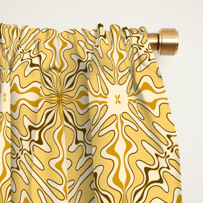 Spanish Murcia Tile Geometric Pattern in Mustard Yellow and Brown Window Curtain Gallery Image 2