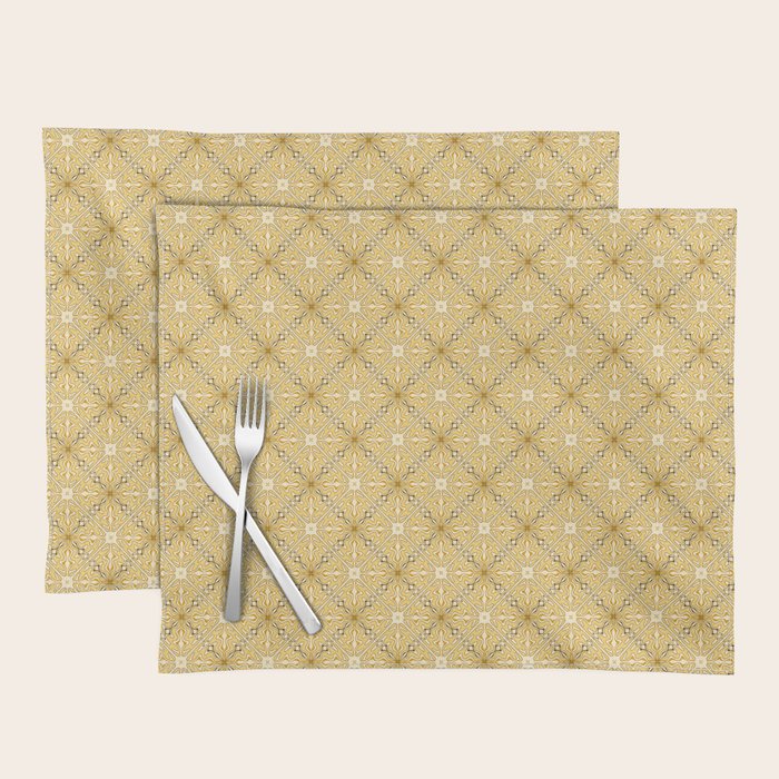 Spanish Murcia Tile Geometric Pattern in Mustard Yellow and Brown Placemat Gallery Image 1