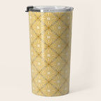 Spanish Murcia Tile Geometric Pattern in Mustard Yellow and Brown Travel Mug Gallery Image 3