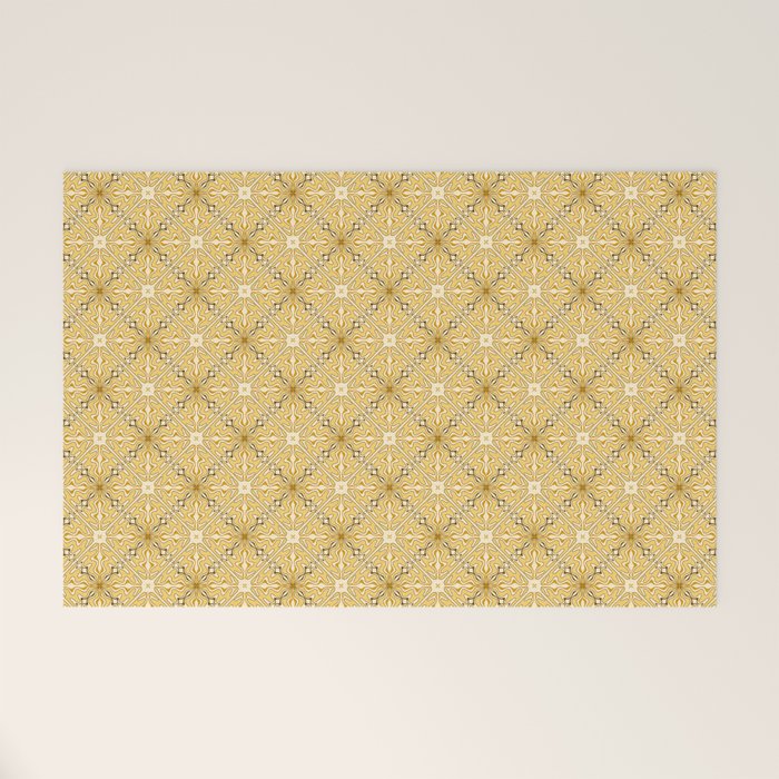 Spanish Murcia Tile Geometric Pattern in Mustard Yellow and Brown Welcome Mat Gallery Image 1