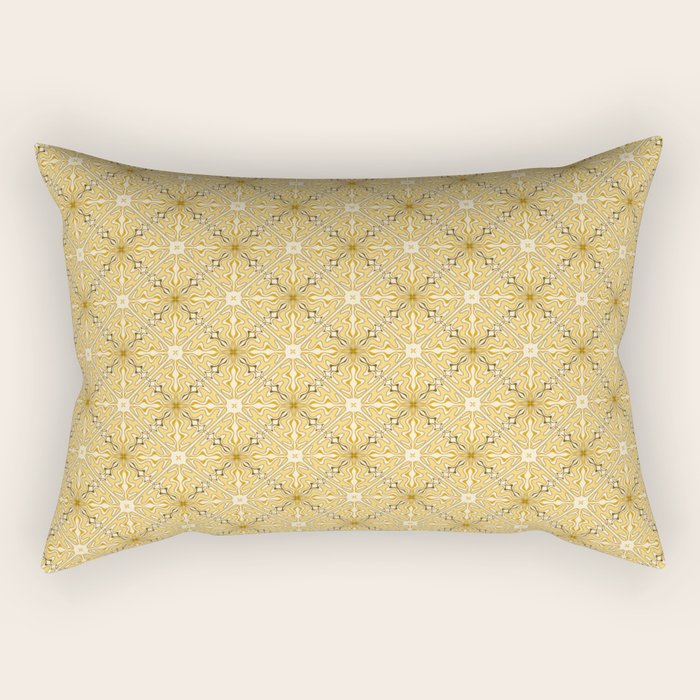 Spanish Murcia Tile Geometric Pattern in Mustard Yellow and Brown Rectangular Pillow Gallery Image 2