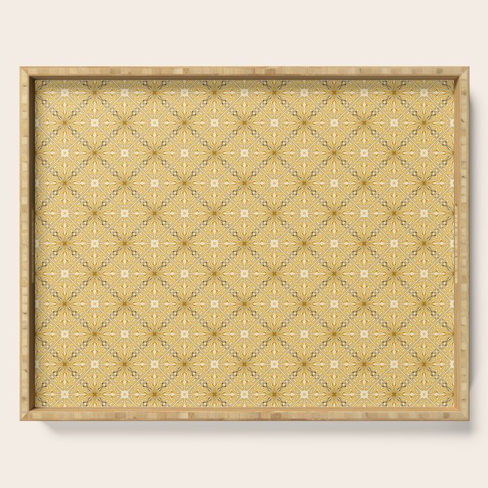 Spanish Murcia Tile Geometric Pattern in Mustard Yellow and Brown Serving Tray Gallery Image 1