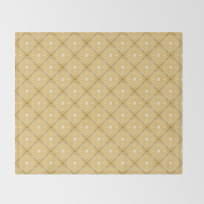 Spanish Murcia Tile Geometric Pattern in Mustard Yellow and Brown Throw Blanket Gallery Image 2
