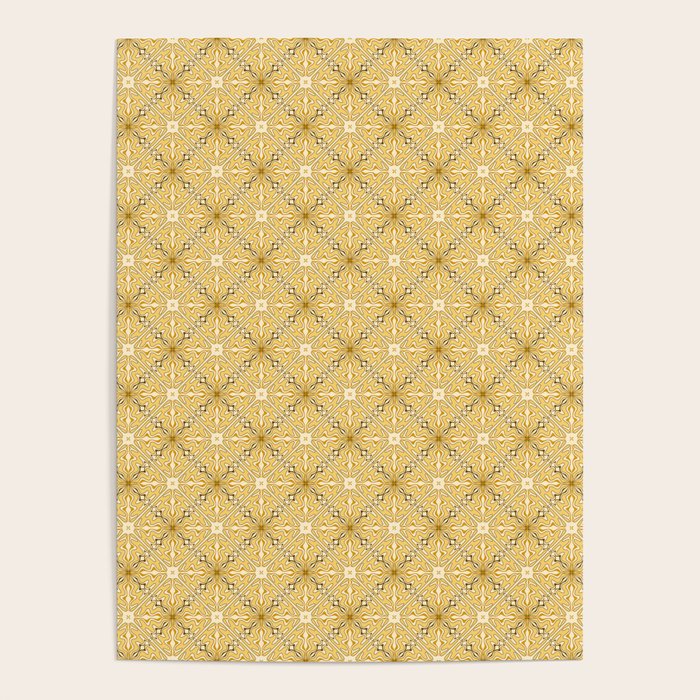 Spanish Murcia Tile Geometric Pattern in Mustard Yellow and Brown Poster Gallery Image 4