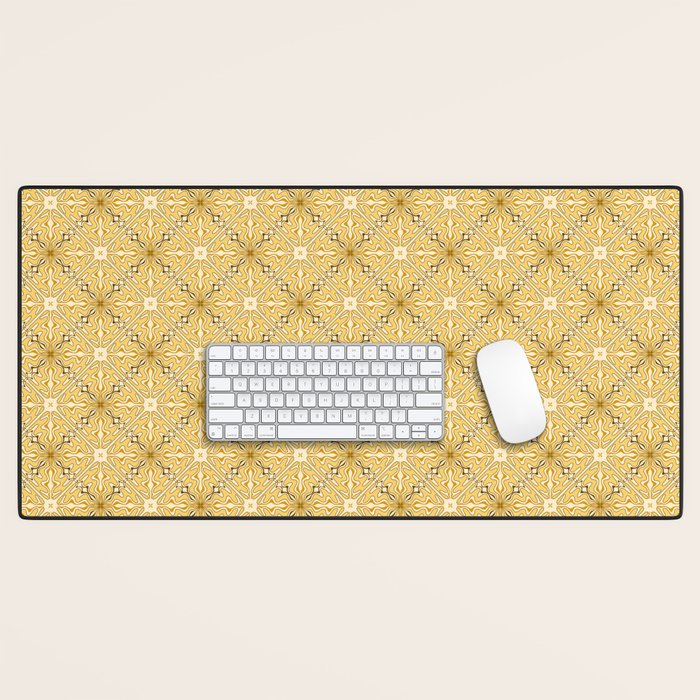 Spanish Murcia Tile Geometric Pattern in Mustard Yellow and Brown Desk Mat Gallery Image 1