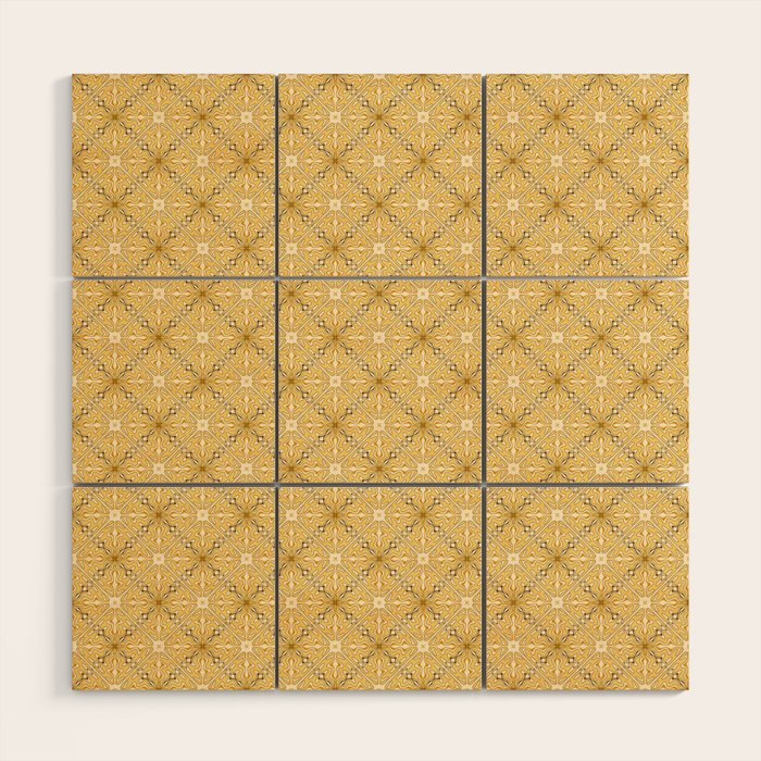 Spanish Murcia Tile Geometric Pattern in Mustard Yellow and Brown Wood Wall Art Gallery Image 1
