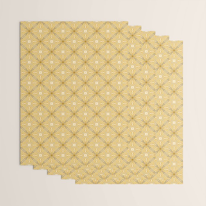 Spanish Murcia Tile Geometric Pattern in Mustard Yellow and Brown Wrapping Paper Gallery Image 3