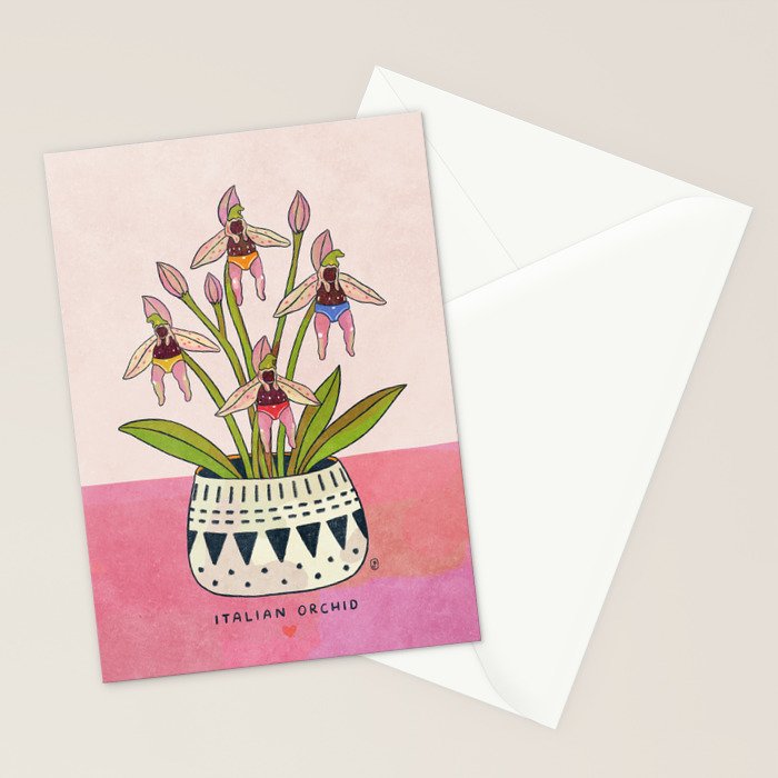Italian Orchid Cute Botanical Illustration Stationery Card Gallery Image 2