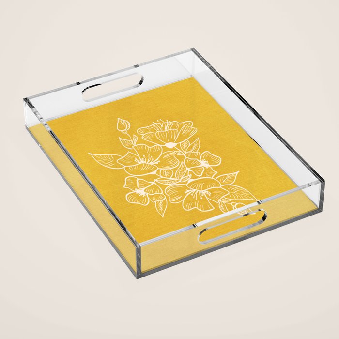 Scandinavian Brushed Gold Floral Ornament | Tropical Line Art Acrylic Tray Gallery Image 1