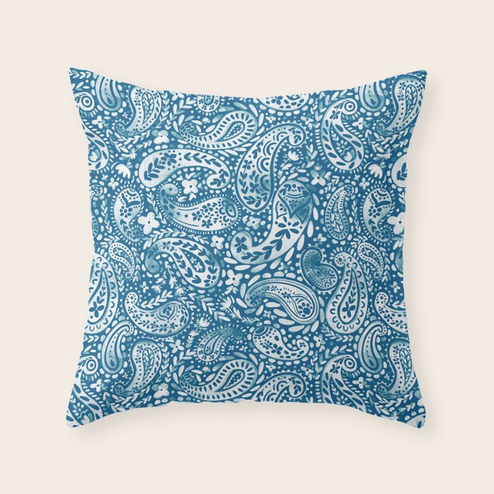 Paisley Indigo Nature Swirls Throw Pillow Gallery Image 1